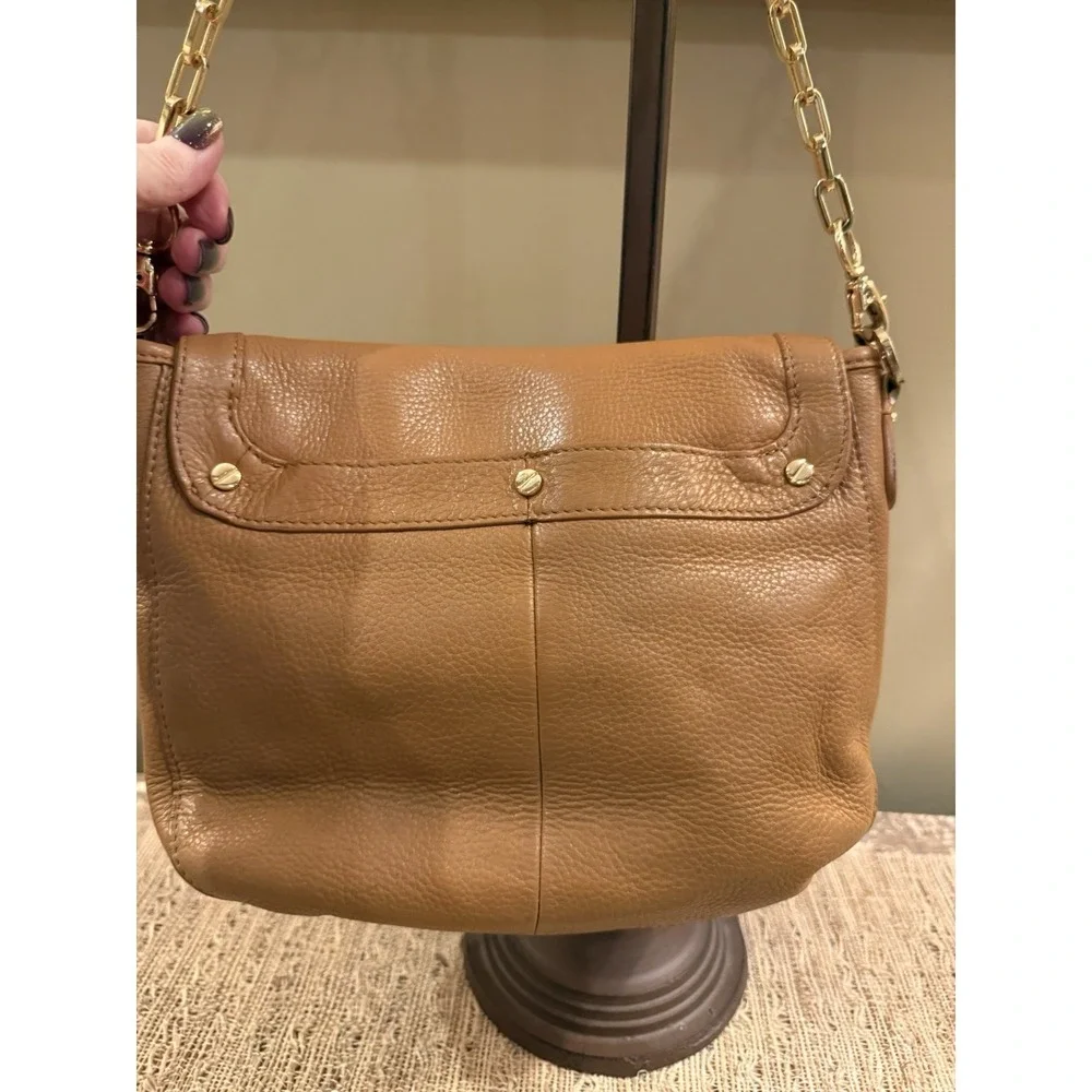 TORY BURCH Amanda British Tan Leather Crossbody Bag with Detachable Chain Strap - Picture 9 of 16